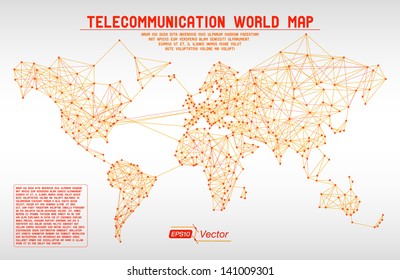 Abstract telecommunication world map with circles, lines and gradients - Detailed EPS10 vector design