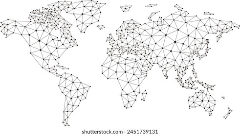 Mapa Abstractas del mundo de las telecomunicaciones con los círculos, las líneas y las cuadrículas, Mapa de la malla de la red mundial de Internet. Antecedentes de comunicación social. Ilustración vectorial,