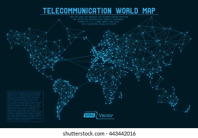 Abstract telecommunication world map with circles, lines and gradients 