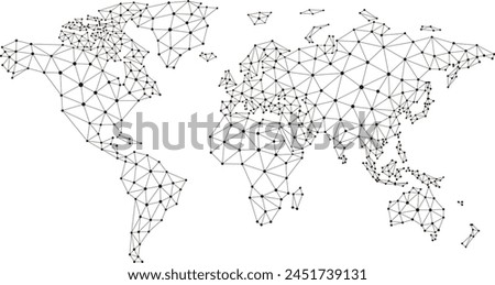 Abstract telecommunication world map with circles, lines and grids, Map of world wide internet network mesh. Social communications background. Vector illustration,