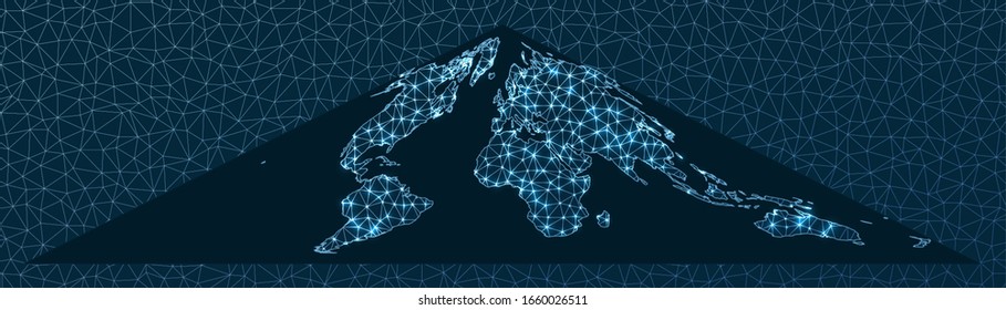 Abstract telecommunication world map. Collignon projection. World Network. Powerful connections map. Vector illustration.