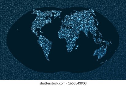 Abstract telecommunication world map. Ginzburg 4 projection. World Network. Modern connections map. Vector illustration.