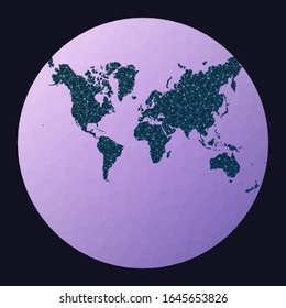 Mapa mundial abstracto de las telecomunicaciones. Proyección de Lagrange formal. Mapa de red mundial. Plano alambrado en proyección Lagrange en fondo geométrico bajo de polo. Ilustración vectorial limpia.