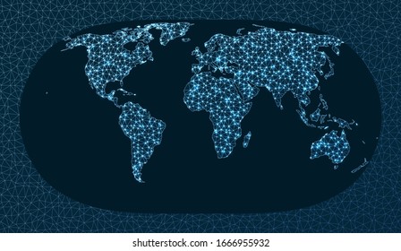 Abstract telecommunication world map. Natural Earth 2 projection. World Network. Classy connections map. Vector illustration.