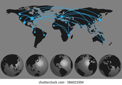 Abstract telecommunication world map, world web.