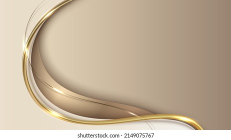 Abstract template 3D elegant golden wave shape with shiny gold line sparkling lighting on cream background luxury style. Vector illustration