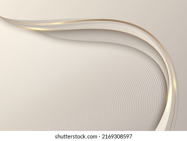 Abstract template 3D elegant golden wave shape with shiny gold line sparkling lighting and glitter on cream background luxury style. Vector illustration