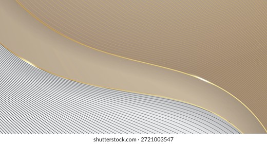 Abstractas Plantilla 3D elegante forma de onda dorada y blanca con brillante línea de oro brillante brillante sobre fondo limpio. Ilustración vectorial