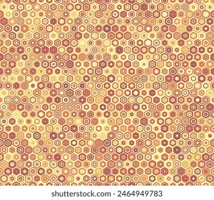 Abstract template background. Bold rounded stacked hexagons mosaic pattern. Hexagon shapes. Multiple tones color palette. Seamless pattern. Tileable vector illustration.