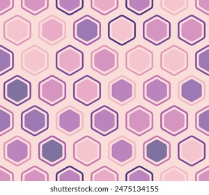 Abstract template background. Bold rounded hexagons mosaic cells with padding and inner solid cells. Large hexagon shapes. Multiple tones color palette. Seamless pattern. Tileable vector illustration.