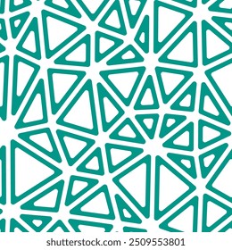 Abstract template background. Large triangle size. Solid color style. Rounded triangular cells outlined. Repeatable pattern. Teal harmony. Elegant vector tiles. Seamless vector illustration.