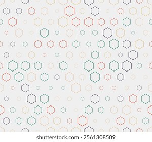 Abstract template background. Multicolored geometric elements of varied size. Stacked hexagons mosaic pattern. Hexagon pattern. Tileable design. Seamless vector illustration.