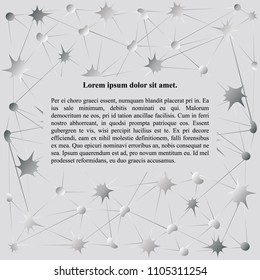 Abstract template, background with net of grey stars and circle for poster, flyer, postcard, article. Vector illustration.