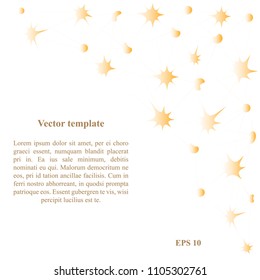 Abstract template, background with net of yellow stars and circle for poster, flyer, postcard, article. Vector illustration.