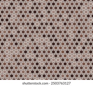 Abstract template background. Plain hexagon net with inner solid cells. Brown color tones. Hexagon geometric shapes. Seamless pattern. Tileable vector illustration.
