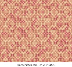 Abstract template background. Red color tones gradients. Bold rounded stacked hexagons mosaic pattern. Hexagon shapes. Seamless pattern. Tileable vector illustration.