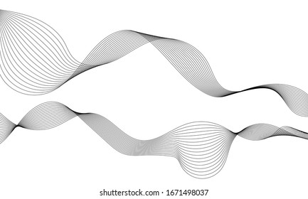 Abstract template background with wave design. Digital frequency track equalizer. Stylized line art background. Black wave with lines created using blend tool. Vector Illustration