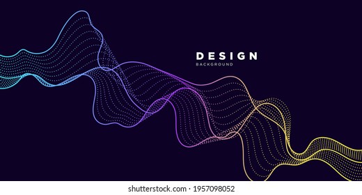 Abstract template background with wave design. Digital frequency track equalizer. Stylized line art background. Wave with dots created using blend tool. Vector Illustration