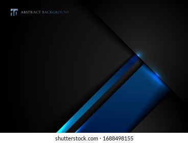 Abstract template black and blue geometric overlapping with shadow and lighting effect on dark background technology style. Vector illustration