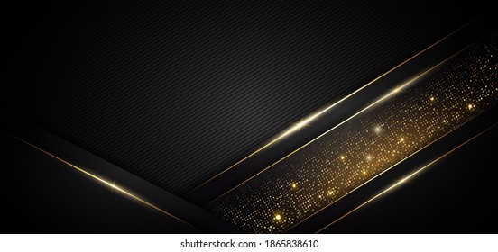 Abstract template black geometric with golden line layer background. Luxury style. Vector illustration