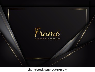 Abstract template black and grey geometric oblique with golden line layer on black background. Luxury style. Frame background. Vector illustration 