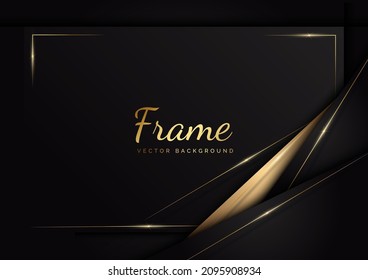 Abstract template black and grey geometric oblique with golden line layer on black background. Luxury style. Frame background. Vector illustration 