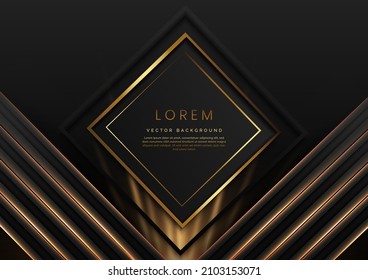 Abstract template black and grey geometric oblique with golden line layer on black background. Luxury style. Frame background. Vector illustration 