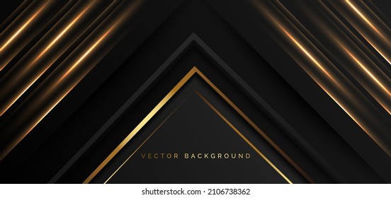 Abstract template black and grey geometric oblique with golden line layer on black background. Luxury style. Frame background. Vector illustration 