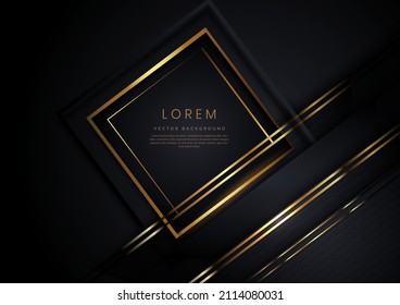 Abstract template black and grey geometric oblique with golden line layer on black background. Luxury style. Frame background. Vector illustration 