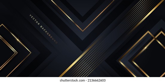 Abstract template black and grey geometric oblique with golden line layer on black background. Luxury style. Vector illustration