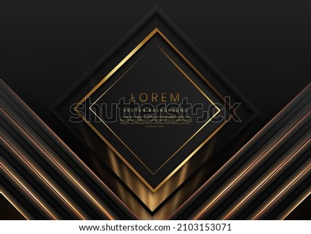 Abstract template black and grey geometric oblique with golden line layer on black background. Luxury style. Frame background. Vector illustration 