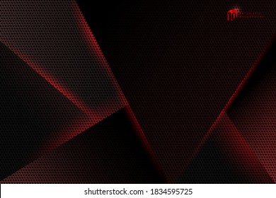 Abstract template black metal background with geometric shape pattern and red lighting lines. Sports technology modern design concept. Vector illustration