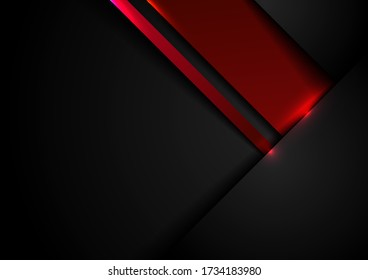 Abstract template black and red geometric overlapping with shadow and lighting effect on dark background technology style. Vector illustration