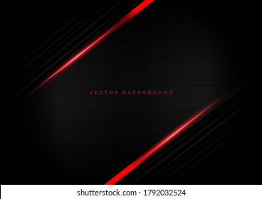 Abstract template black strip line diagonal with border red glowing on black texture with copy space for text. Technology style. Vector illustration
