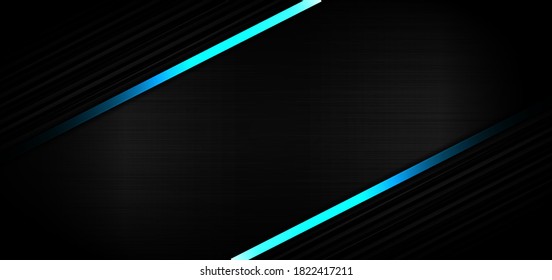 Abstract template black strip line diagonal with light blue effect on black texture with copy space for text. Technology style. Vector illustration
