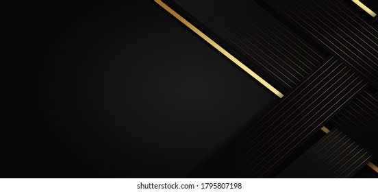 Abstract template black triangle background with striped lines golden. Luxury style. You can use for ad, poster, template, business presentation. Vector illustration