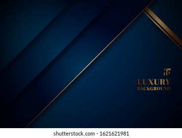 Abstract template blue geometric diagonal with golden border on black background space for your text. Luxury style. Vector illustration
