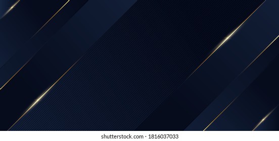 Abstract template blue geometric diagonal background with golden line. Luxury style. Vector illustration