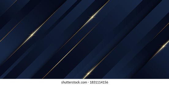 Abstract template blue geometric diagonal background with golden line. Luxury style. Vector illustration