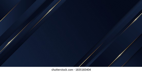 Abstract template blue geometric diagonal background with golden line. Luxury style. Vector illustration