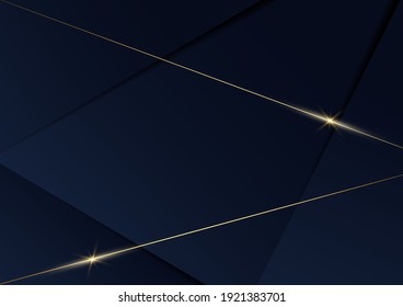 Abstract template blue geometric diagonal background with golden line. Luxury style. Vector illustration