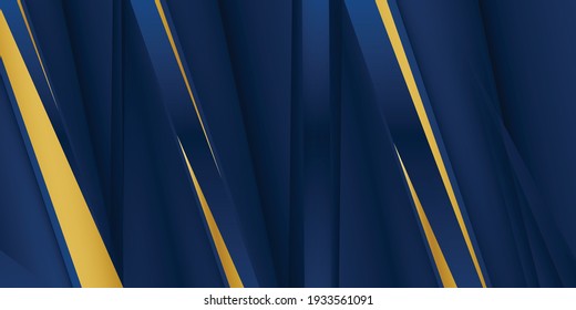 Abstract template blue geometric diagonal background with golden line. Luxury style. Abstract elegant dark blue texture composition with two arcs with gold border
