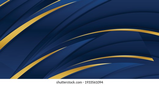 Abstrakte Vorlage blauer geometrischer diagonaler Hintergrund mit goldener Linie. Luxus-Stil. Abstrakte, elegante, dunkelblaue Textur mit zwei Bögen mit goldener Grenze