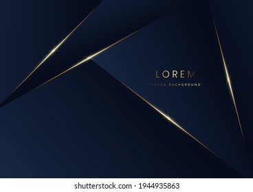 Abstract template blue geometric diagonal background with golden line. Luxury style. Vector illustration