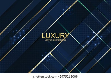 Abstract template blue geometric diagonal background with golden line. Luxury style. Vector illustration