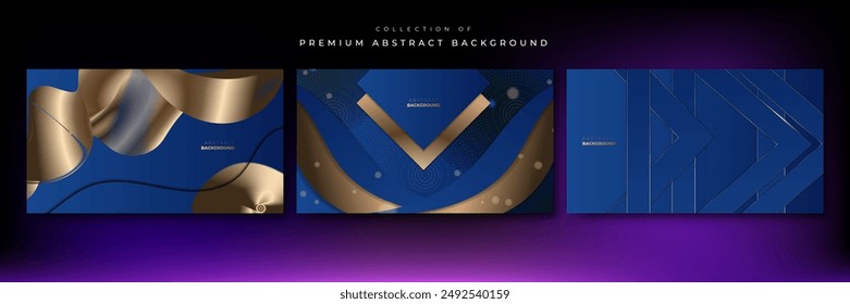 Abstract template blue geometric diagonal background with golden line. Luxury background with modern 3d bronze style.