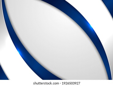Abstract template blue and gray curve shape on white background with square pattern. Technology concept. Vector illustration