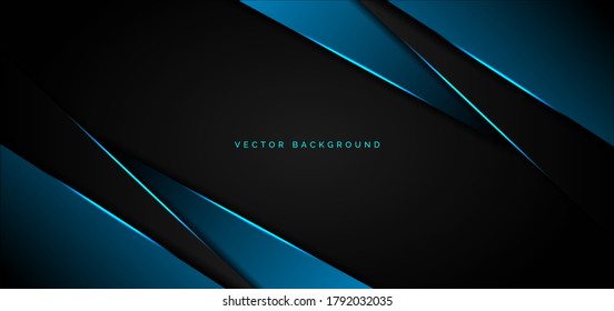 Abstract template blue metallic overlap with blue light modern technology style on black background. Vector  illustration