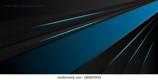 Abstract template blue metallic overlap with blue light modern technology style on black background. Vector  illustration