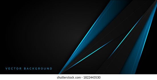 Resumen plantilla solapamiento metálico azul con estilo de tecnología moderna azul claro sobre fondo negro. Ilustración del vector